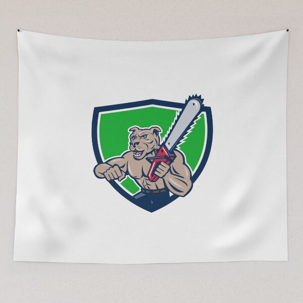 Item preview, Mongrel Lumberjack Tree Surgeon Arborist Chainsaw Crest designed and sold by patrimonio.