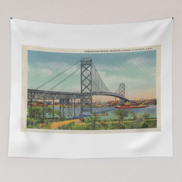 Item preview, Retro vintage Ambassador Bridge Windsor Canada to Detroit USA designed and sold by aapshop.