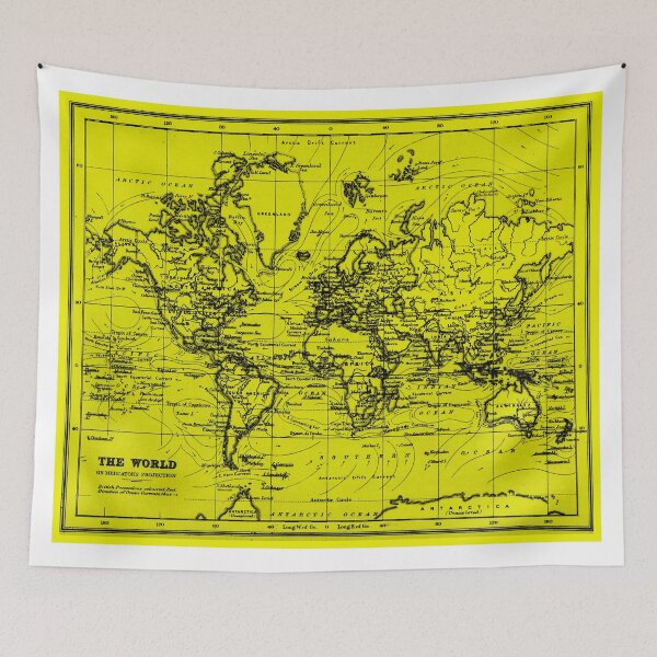 Item preview, World Map (1899) Yellow & Black designed and sold by BravuraMedia.