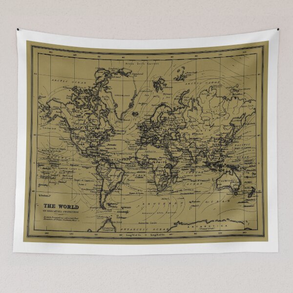 Item preview, World Map (1899) Tan & Black designed and sold by BravuraMedia.