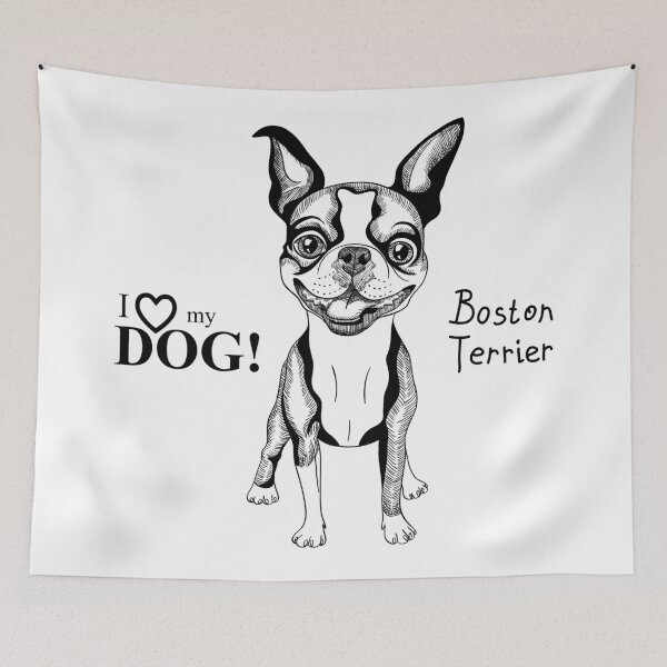 Item preview, black and white Smiling dog Boston Terrier  designed and sold by kavalenkavart.