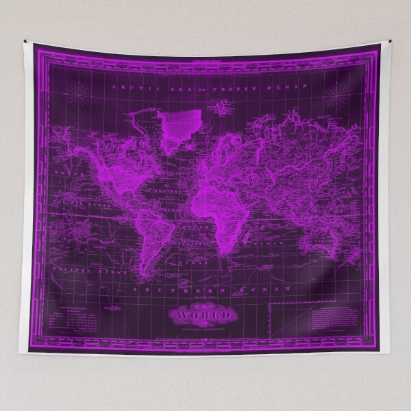 Item preview, Vintage Map of The World (1833) Black & Purple  designed and sold by BravuraMedia.
