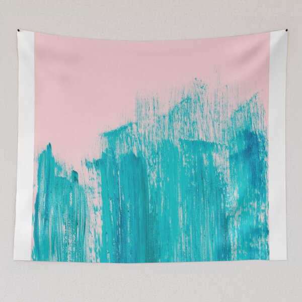 Item preview, Bright Teal Painted Brushstrokes on Pastel Pink designed and sold by Blkstrawberry.