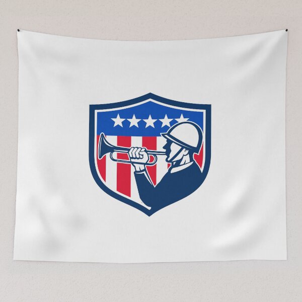 Item preview, American Soldier Bugler Reveille USA Flag Crest Retro designed and sold by patrimonio.