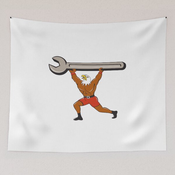 Item preview, American Bald Eagle Mechanic Spanner Cartoon designed and sold by patrimonio.