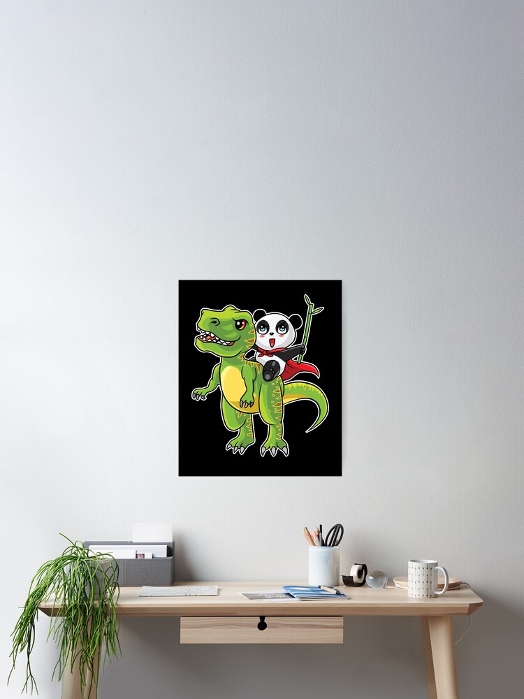 Thumbnail 2 of 3, Poster, Panda Riding T-Rex designed and sold by designeclipse.