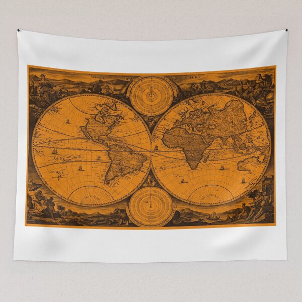 Item preview, World Map (1730) Orange & Black designed and sold by BravuraMedia.