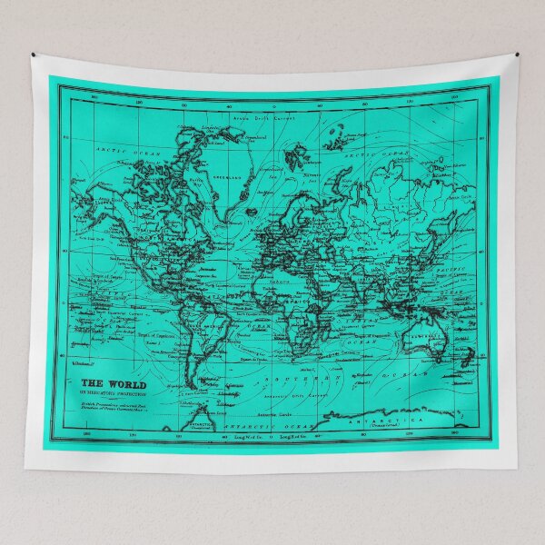 Item preview, World Map (1899) Light Blue & Black designed and sold by BravuraMedia.