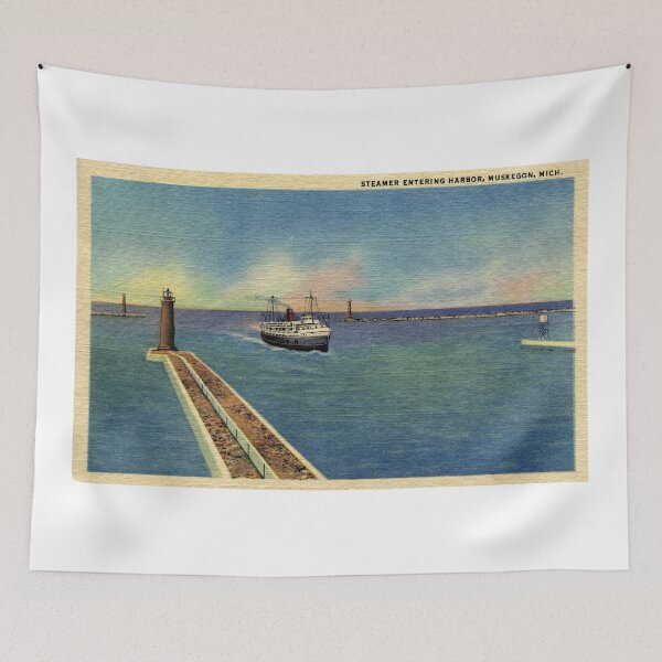 Item preview, Vintage Steamer entering harbor Muskegon MI designed and sold by aapshop.