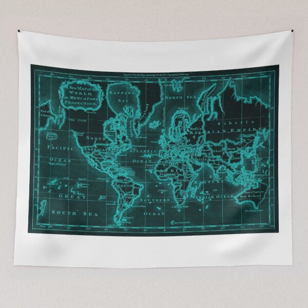 Item preview, World Map (1766) Black & Light Blue designed and sold by BravuraMedia.