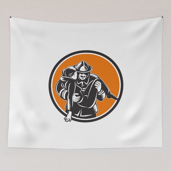 Item preview, Fireman Firefighter Saving Girl Circle Woodcut designed and sold by patrimonio.