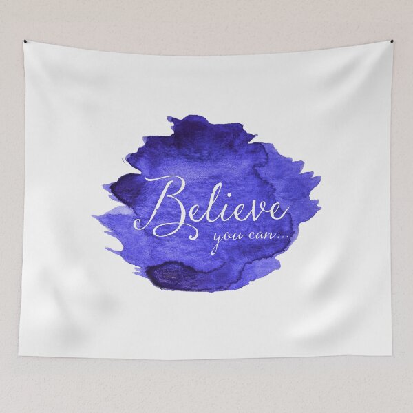 Aperçu de l'œuvre Believe You Can Blue and Purple Watercolor Inspirational Quote créée et vendue par SilverSpiral.