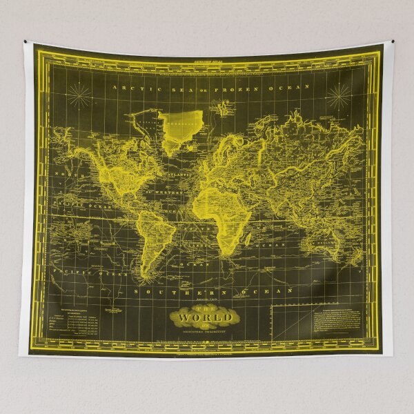 Item preview, Vintage Map of The World (1833) Black & Yellow designed and sold by BravuraMedia.