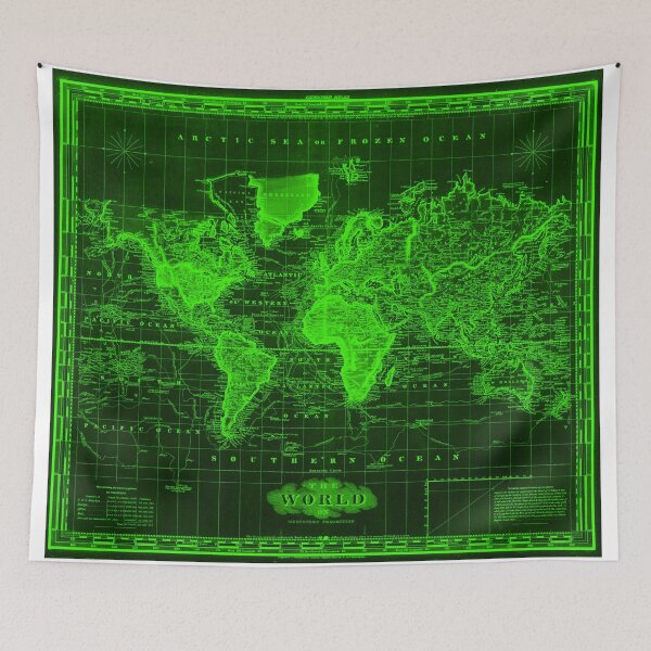 Item preview, Vintage Map of The World (1833) Black & Green  designed and sold by BravuraMedia.