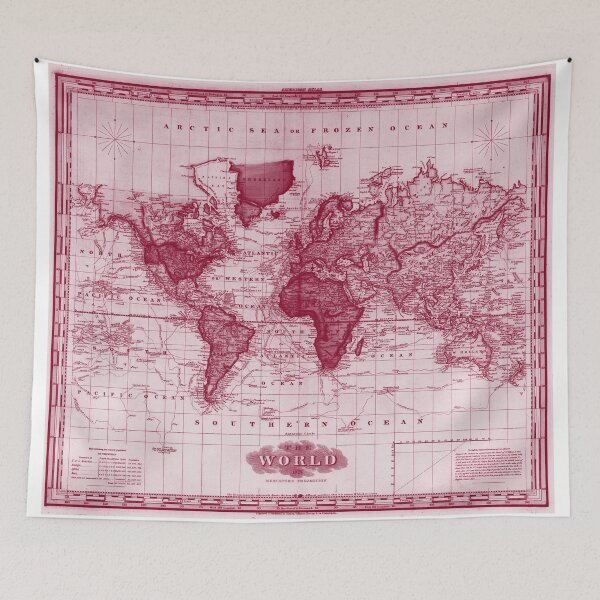 Item preview, Vintage Map of The World (1833) White & Red designed and sold by BravuraMedia.