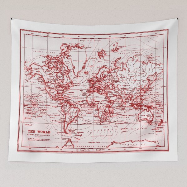 Item preview, World Map (1899) White & Red designed and sold by BravuraMedia.