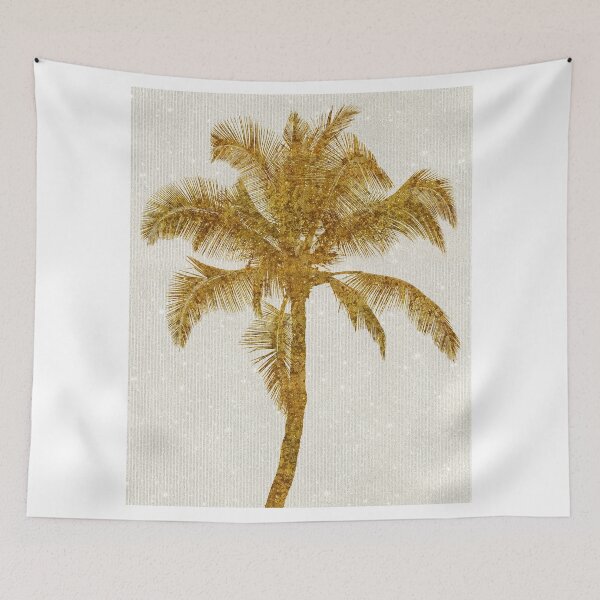 Item preview, Gold Palm Tree Faux Glitter Metallic Foil Tropical Palms Striped Background designed and sold by SilverSpiral.