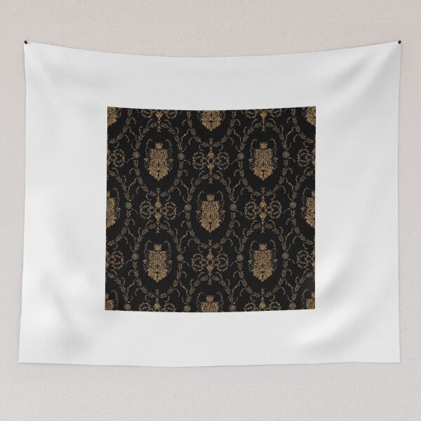 Item preview, Geometric ornament gold seamless pattern. Golden stylish baroque texture. Gold trendy glitter print on black background designed and sold by fuzzyfox.