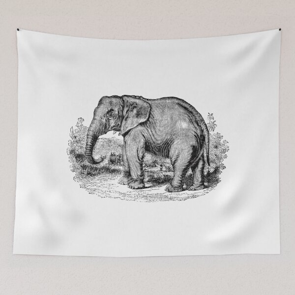 Item preview, Vintage Elephants Illustration Retro 1800s Black and White Elephant Image designed and sold by SilverSpiral.