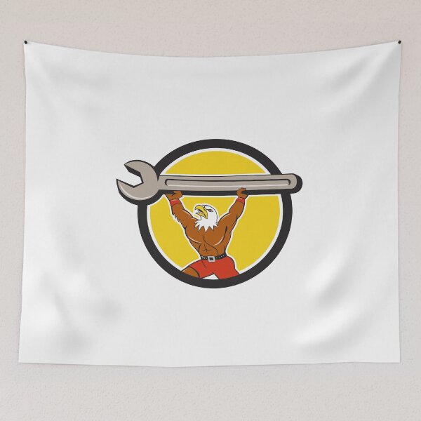 Item preview, American Bald Eagle Mechanic Spanner Circle Cartoon designed and sold by patrimonio.