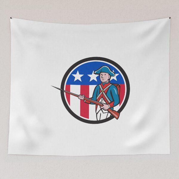 Item preview, American Revolutionary Soldier USA Flag Circle Cartoon designed and sold by patrimonio.