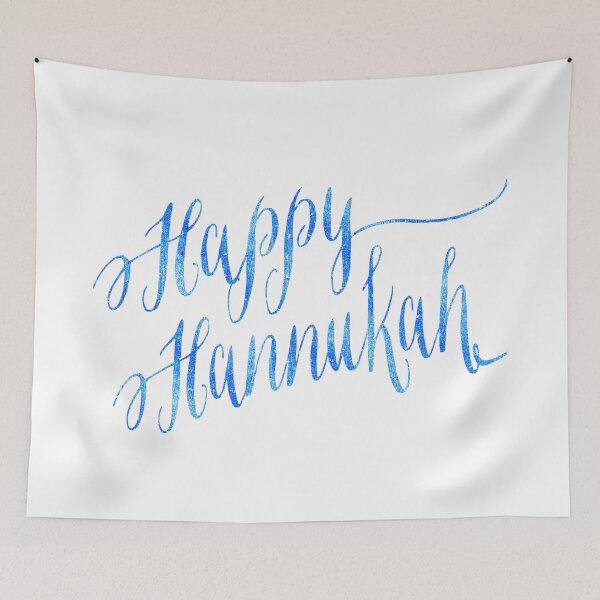 Item preview, Happy Hannukah Blue Faux Foil Metallic Glitter Quote Isolated on White Background designed and sold by SilverSpiral.
