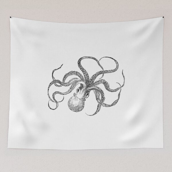 Item preview, Vintage Octopus Illustration Retro 1800s Black and White Image designed and sold by SilverSpiral.