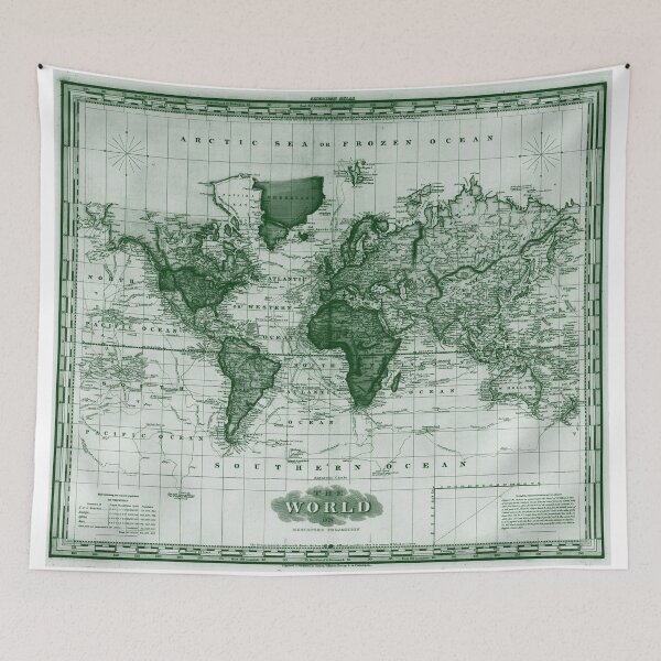 Item preview, Vintage Map of The World (1833) White & Green  designed and sold by BravuraMedia.