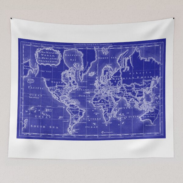 Item preview, World Map (1766) Blue & White  designed and sold by BravuraMedia.