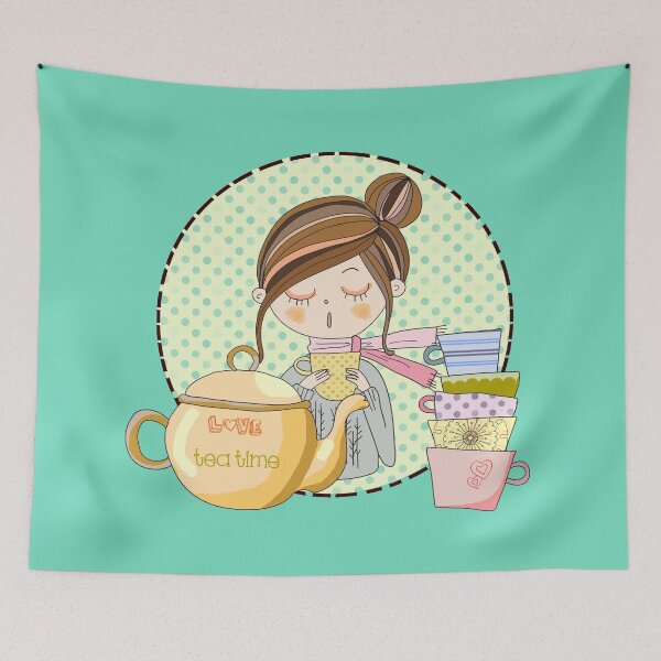 Item preview, I Love Tea Time Teapot and Tea Cups designed and sold by peacockcards.