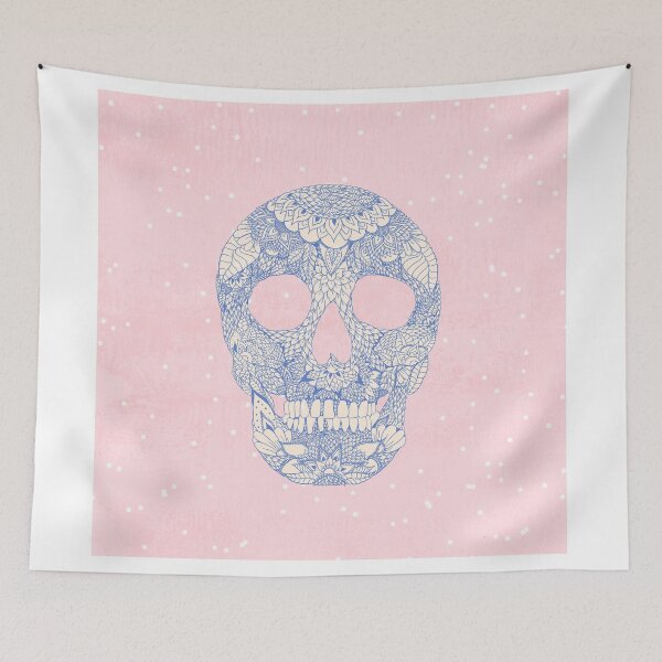 Item preview, Modern blue ornate skull floral lace mandala designed and sold by GirlyTrend.