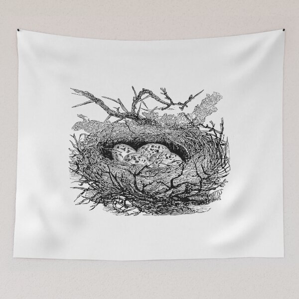 Item preview, Vintage Bird Nest with Eggs Illustration Retro 1800s Black and White Birds Egg Image designed and sold by SilverSpiral.