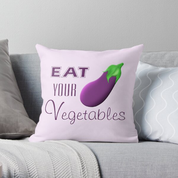 Eat Your Vegetables Eggplant Emoji Throw Pillow