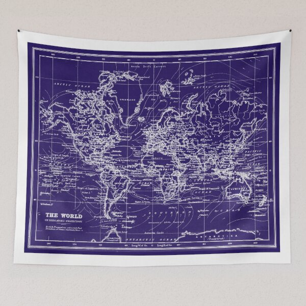 Item preview, World Map (1899) Blue & White designed and sold by BravuraMedia.