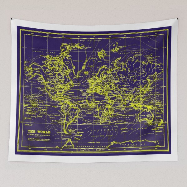 Item preview, World Map (1899) Blue & Yellow designed and sold by BravuraMedia.