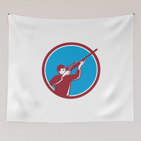 Item preview, Hunter Shooting Up Rifle Circle Retro designed and sold by patrimonio.