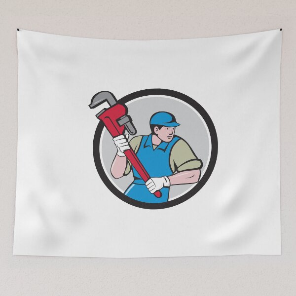 Item preview, Plumber Running Monkey Wrench Circle Cartoon designed and sold by patrimonio.