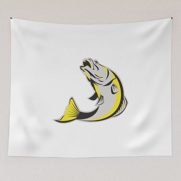 Item preview, Barramundi Fish Jumping Up Isolated Retro designed and sold by patrimonio.