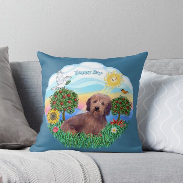 Item preview, Happy Day with a Wire Haired Dachshund (brown with dark brown ears) designed and sold by JeanBFitzgerald.