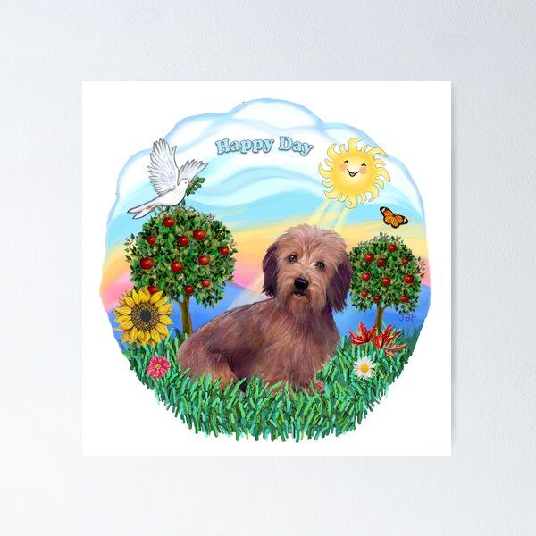 Item preview, Happy Day with a Wire Haired Dachshund (brown with dark brown ears) designed and sold by JeanBFitzgerald.