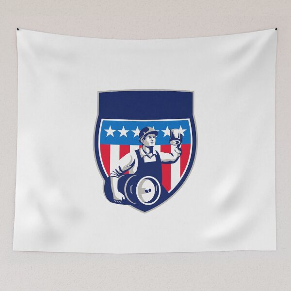 Item preview, American Construction Worker Beer Keg Crest Retro designed and sold by patrimonio.