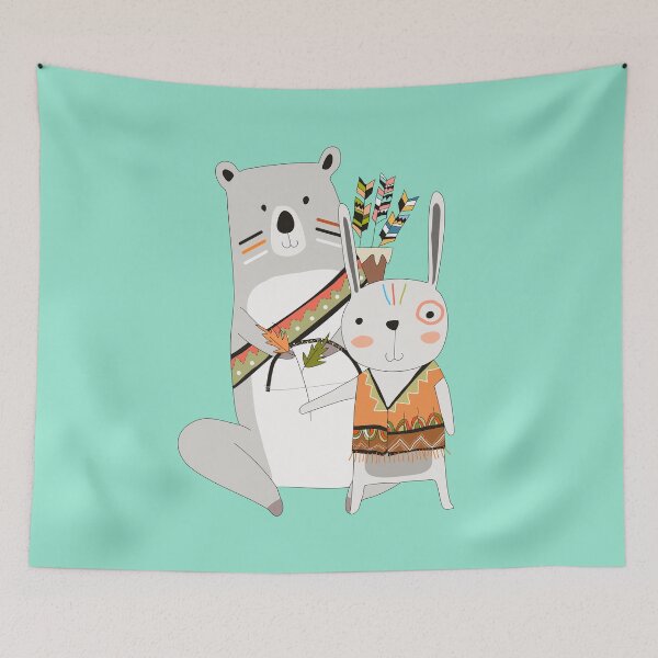 Item preview, Cartoon Animals Tribal Bear and Bunny Rabbit designed and sold by peacockcards.
