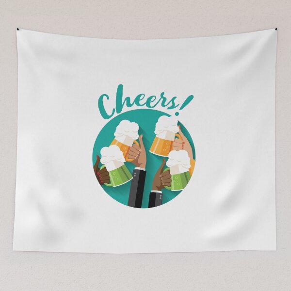 Item preview, Cheers festive toasting hands with mugs of beer designed and sold by La Cartoonista.