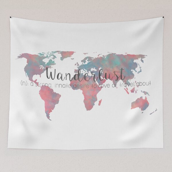 Item preview, Wanderlust Definition Teal and Pink watercolor map designed and sold by Leah Biernacki.