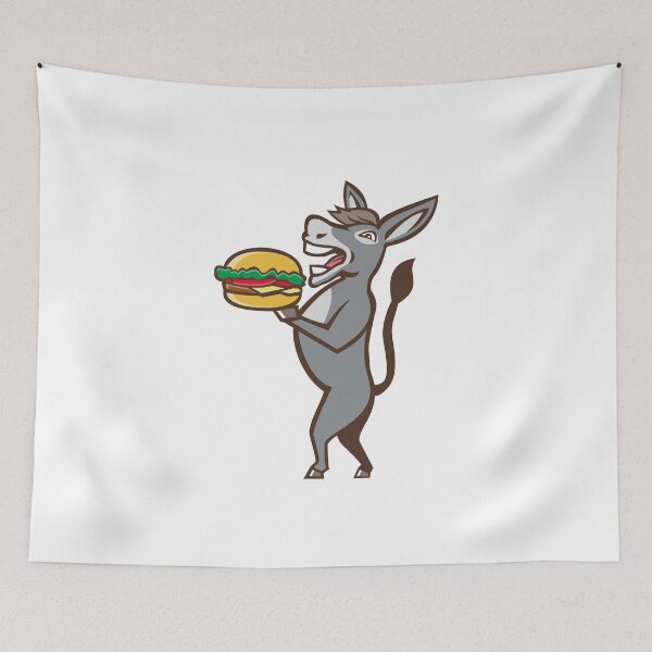 Item preview, Donkey Mascot Serving Hamburger Isolated Retro designed and sold by patrimonio.