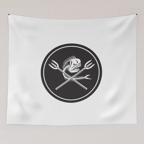 Item preview, Skull Mahi Mahi Dolphin Fish Crossed Spears Circle Retro designed and sold by patrimonio.