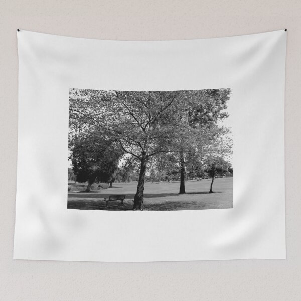 Item preview, Black and white trees with park bench designed and sold by traceyeverart.