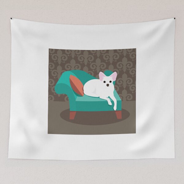 Item preview, Flat design white Chihuahua on her chaise longue designed and sold by La Cartoonista.
