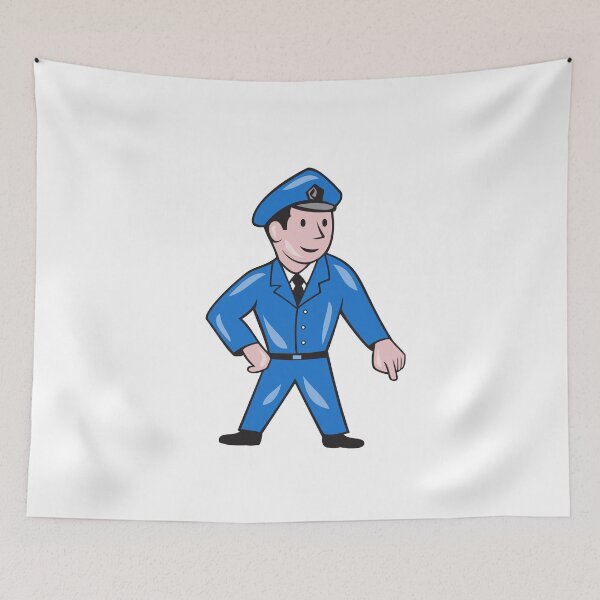 Item preview, Police Officer Pointing Down Cartoon designed and sold by patrimonio.