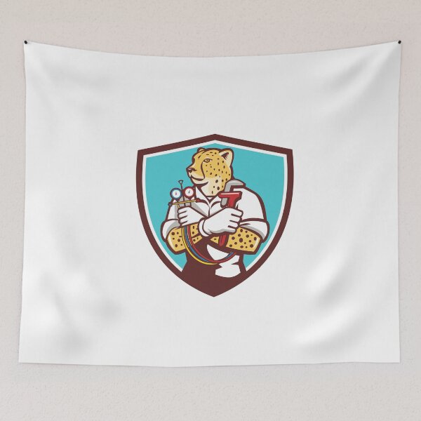 Item preview, Cheetah Heating Specialist Crest Cartoon designed and sold by patrimonio.